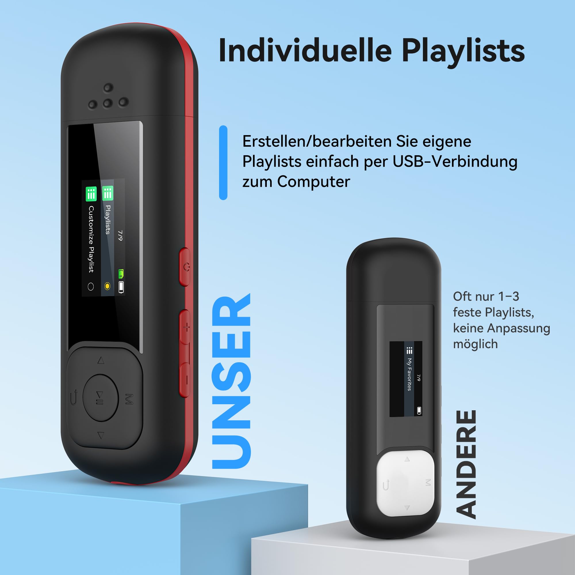 AGPTEK 64 GB USB-C MP3-Player, Tragbar 2-in-1 Typ-C- und USB-Musikplayer, USB Stick mit UKW-Radio, Aufnahme (Kein Bluetooth Unterstützung für Handy Verbindung