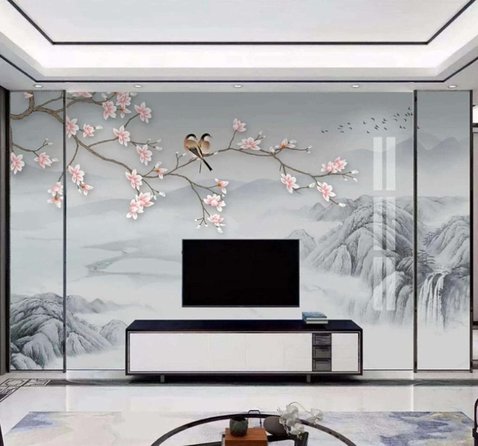 XLMING Ink Landscape Magnolia Birds in Flight Scenery 3D Wallpaper Luxury Home Dining Decor Paste Sofa Living Room The Wall for Bedroom Mural-400cm×280cm