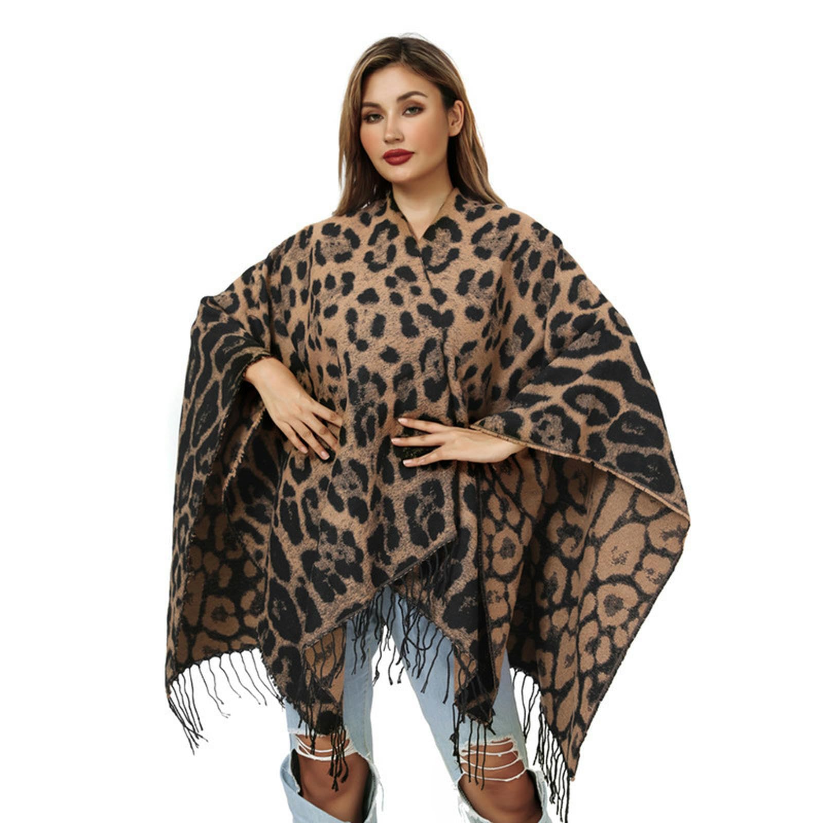 Sciarpa Donna Sciarpa Scialle Lavorata A Maglia con Stampa Leopardata retrò Autunno E Inverno Calda Sciarpa da Mantello Fantasia-Nero E Grigio-130 * 150 Cm
