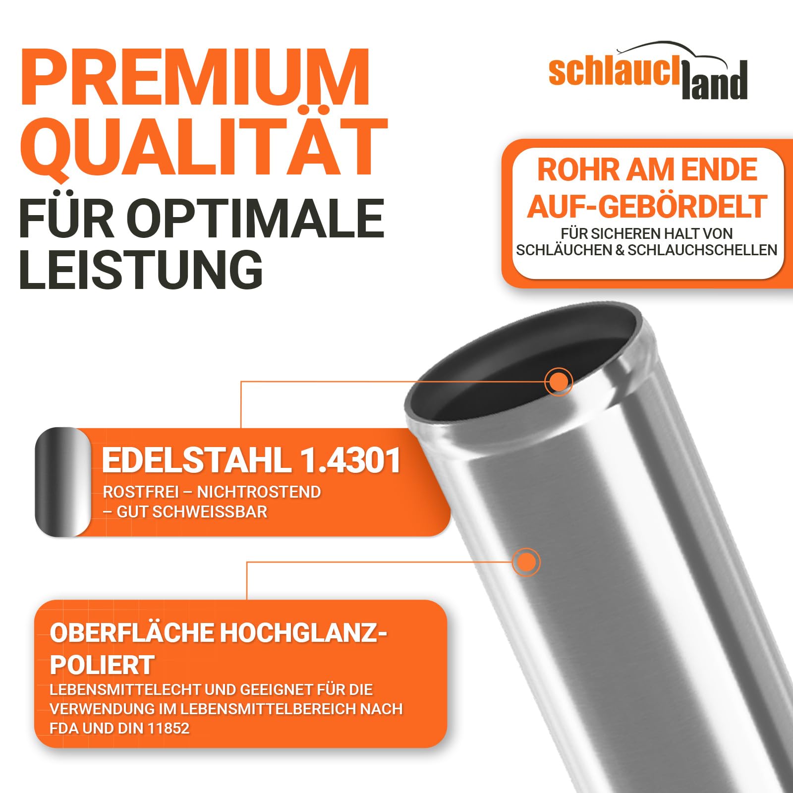 1 Stück | 100cm Edelstahl-Rohr AD-Ø 80mm poliert & gebördelt V2A 1.4301 INOX rostfrei | AUSWAHL 1-10 Stück & 13-200 mm Durchmesser | Edelstahl Rohr Motor KFZ Kühler Druckluft BIS 800°C| PREMIUM