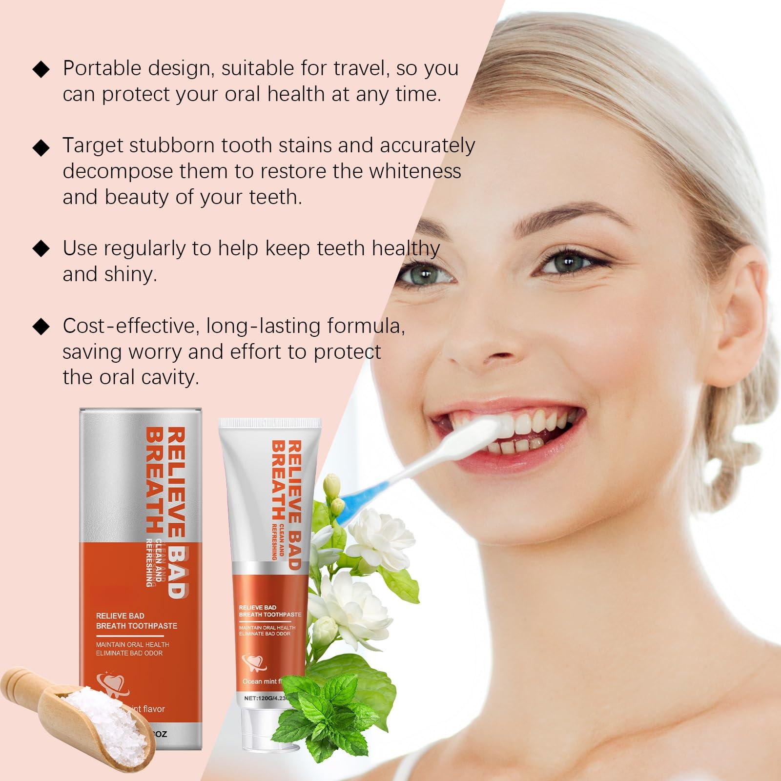 Dentifricio delicato e pulito con estratto di gelsomino e vitamina C for gengive sensibili, alito fresco alla menta, cura dello smalto, sbiancante - 6 once(3pcs)