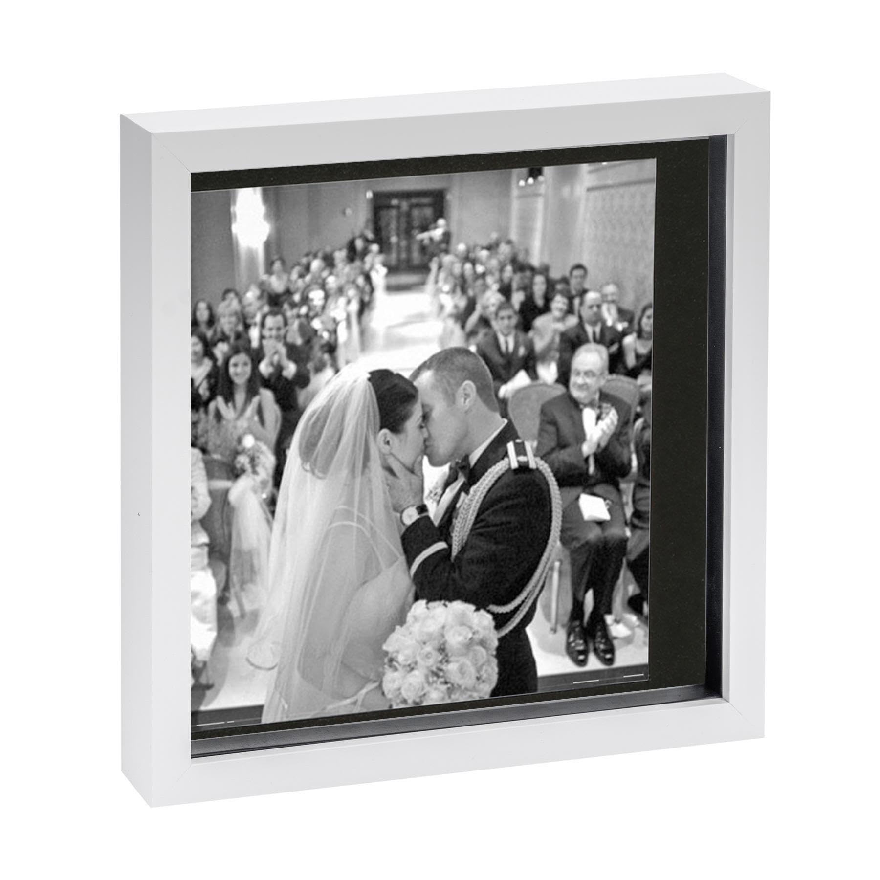 Nicola Spring Black 3D Shadow Box Photo Frame - 10X10 (25X25cm) - 8X8 Mount (20X20cm) - Pack Of 1 - White 3D Photo Picture Frame Box Memorabilia Display Case For Keepsakes, Crafts