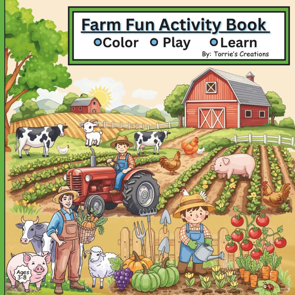 Farm Fun Activity Book: Coloring, Tracing and Maze for Early Learning for Kids Ages 3–8