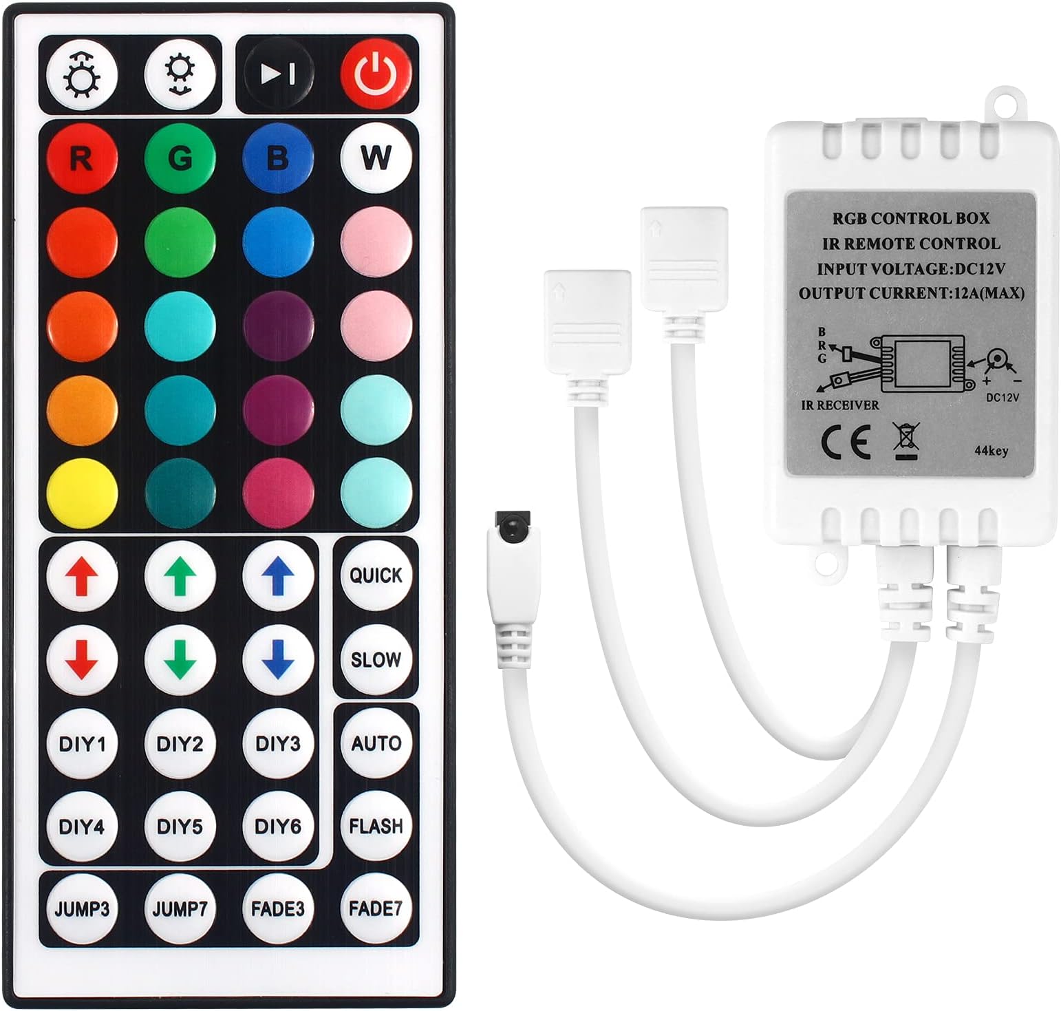 VIPMOON LED RGB Strip IR Remote Controller DC12V-24V LED Remote Control Replacement 44-Button Remote Control for RGB Strip SMD 2835 5050 Strips (4 Pin 2 Port)