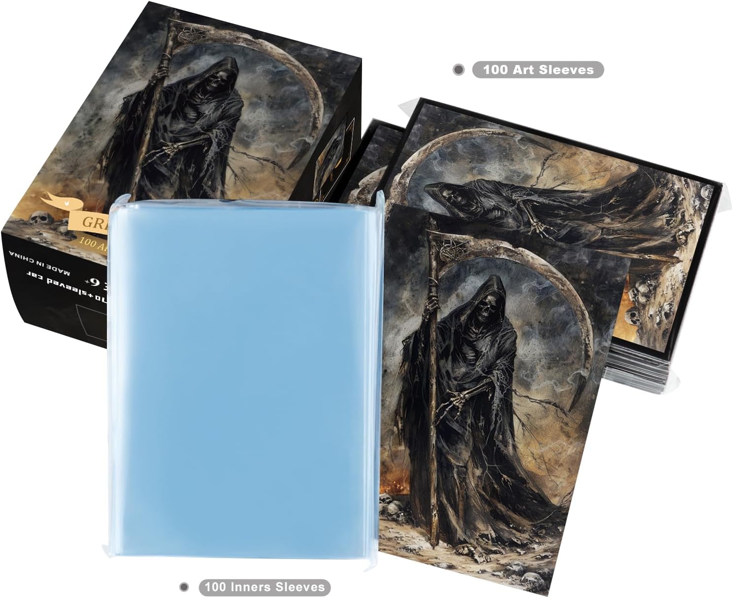 Katomula 100 MTG Card Sleeves with 100 Inner Sleeves, Textured Back Art Sleeves, Fit Standard Size Cards - GrimRipper