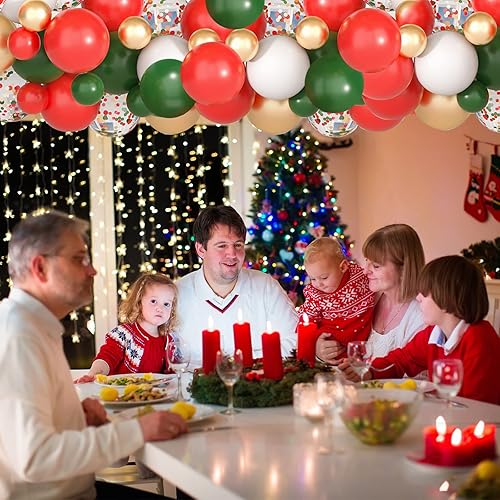Miniatura 5 de RHGBINLI Kit de arco de guirnalda de globos de Navidad, 105 globos rojos, verdes, dorados y blancos con globos de bastón de caramelo para