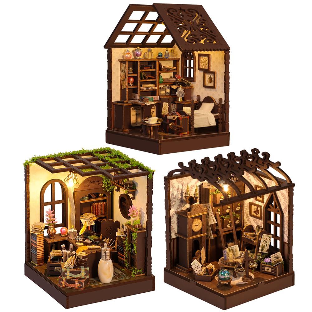 Buchnook、Miniaturhaus、3D Holz Puzzle、DIY Handwerk Set、Bücherregal Dekoration、Puppenhaus Bausatz、Modular kombinierbar、Geschenk für Erwachsene
