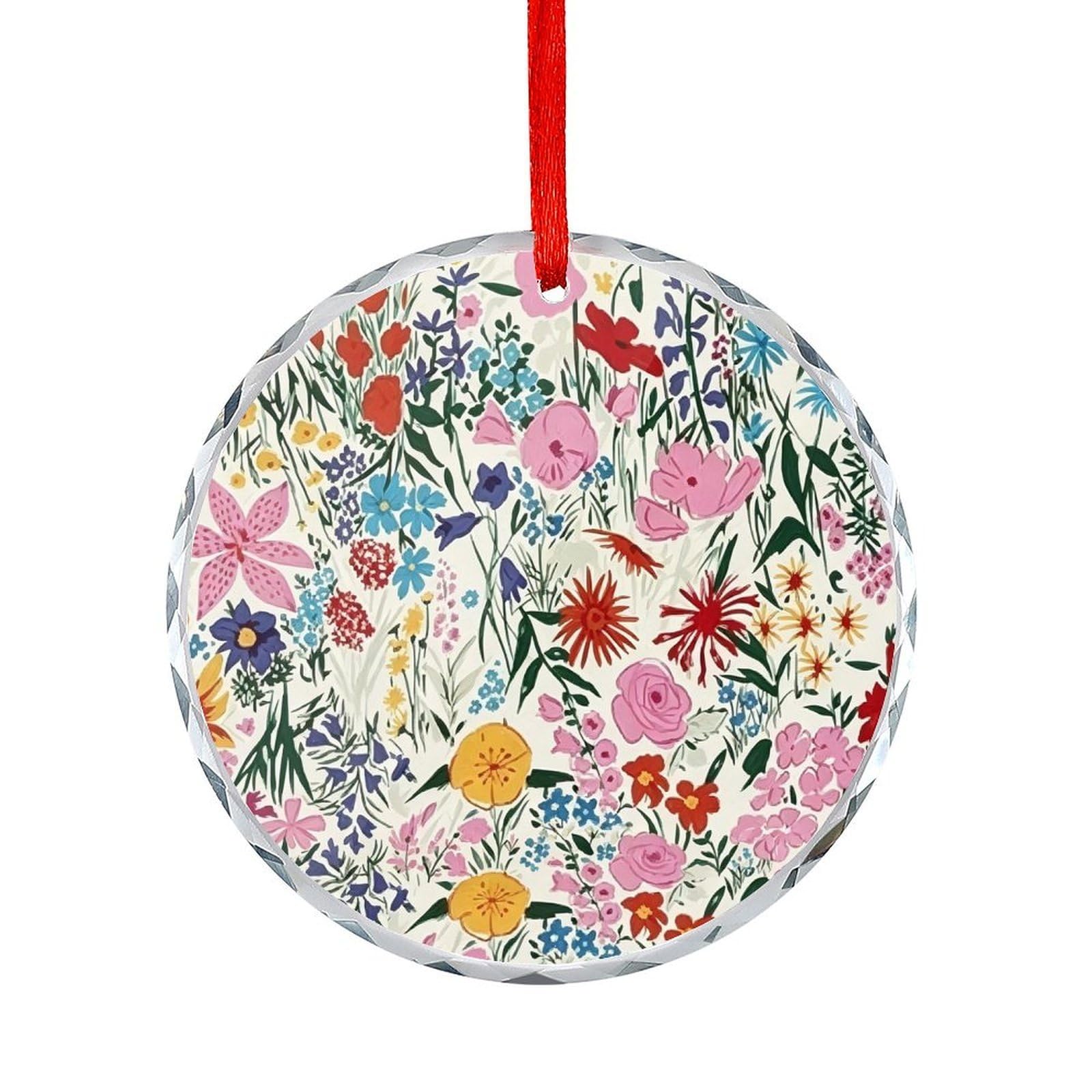 Btcowzrv Style Wildflower Art Floral Round Ornament Hanging Pendant Decor