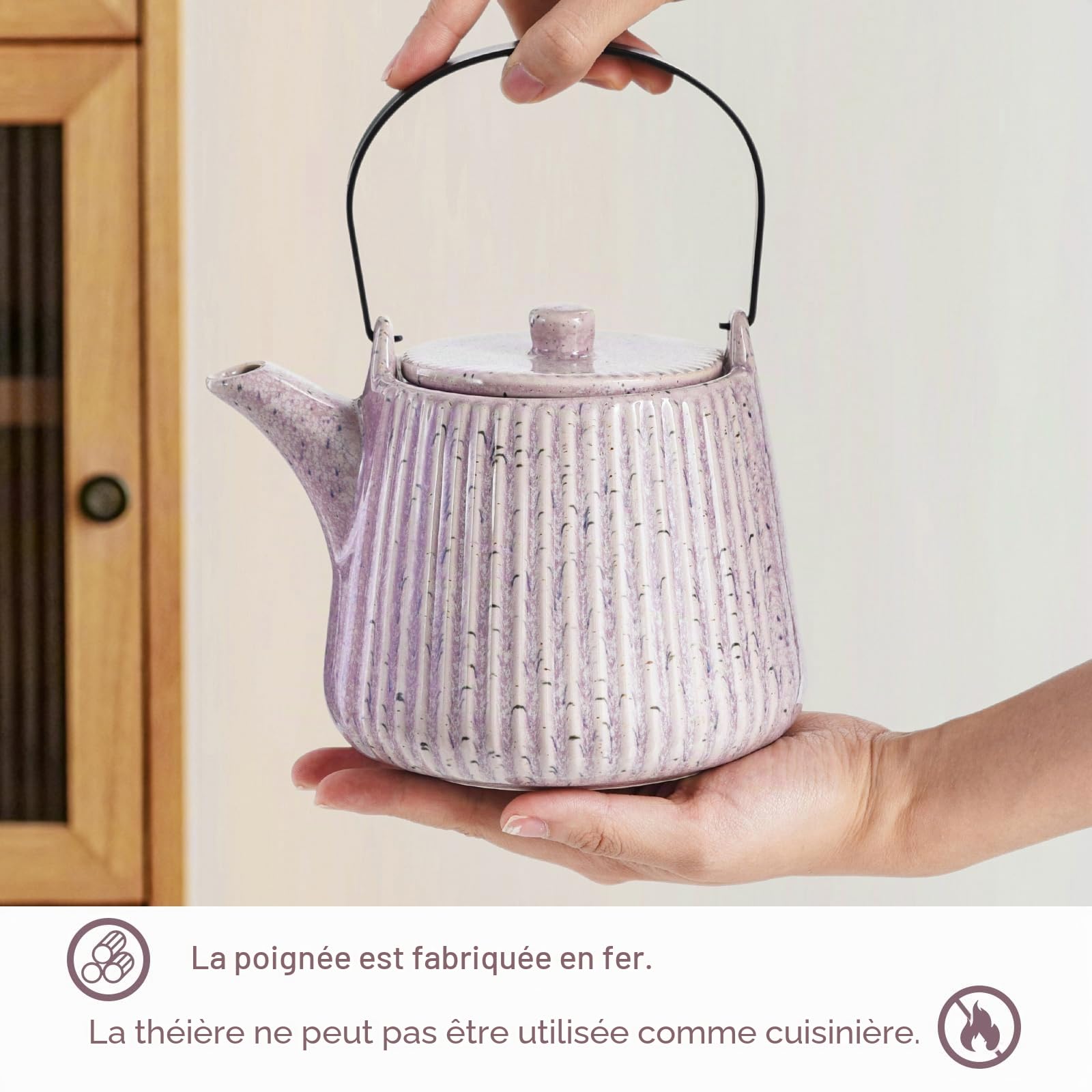 Yundu Théière violette en porcelaine, 1000 ml, avec infuseur à thé amovible, passoire à thé pour thé en vrac, théière avec infuseur
