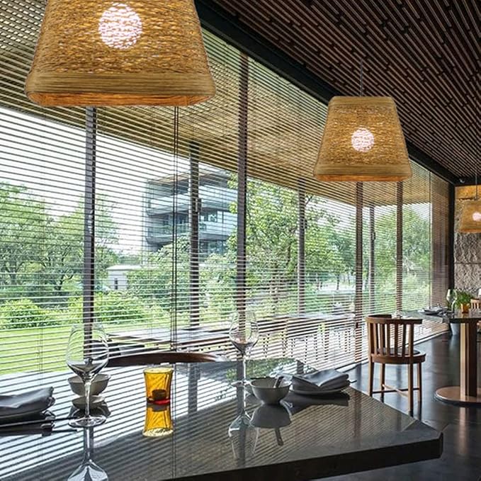 OnlyZoo Retro Plafondlamp, Geweven Rotan Hangverlichting, Bamboe Binnenkroonluchter, E27 Hangende Armaturen Rieten Licht Decoratie Creatieve Hanglamp Voor Restaurants (13 Inch) photo 2