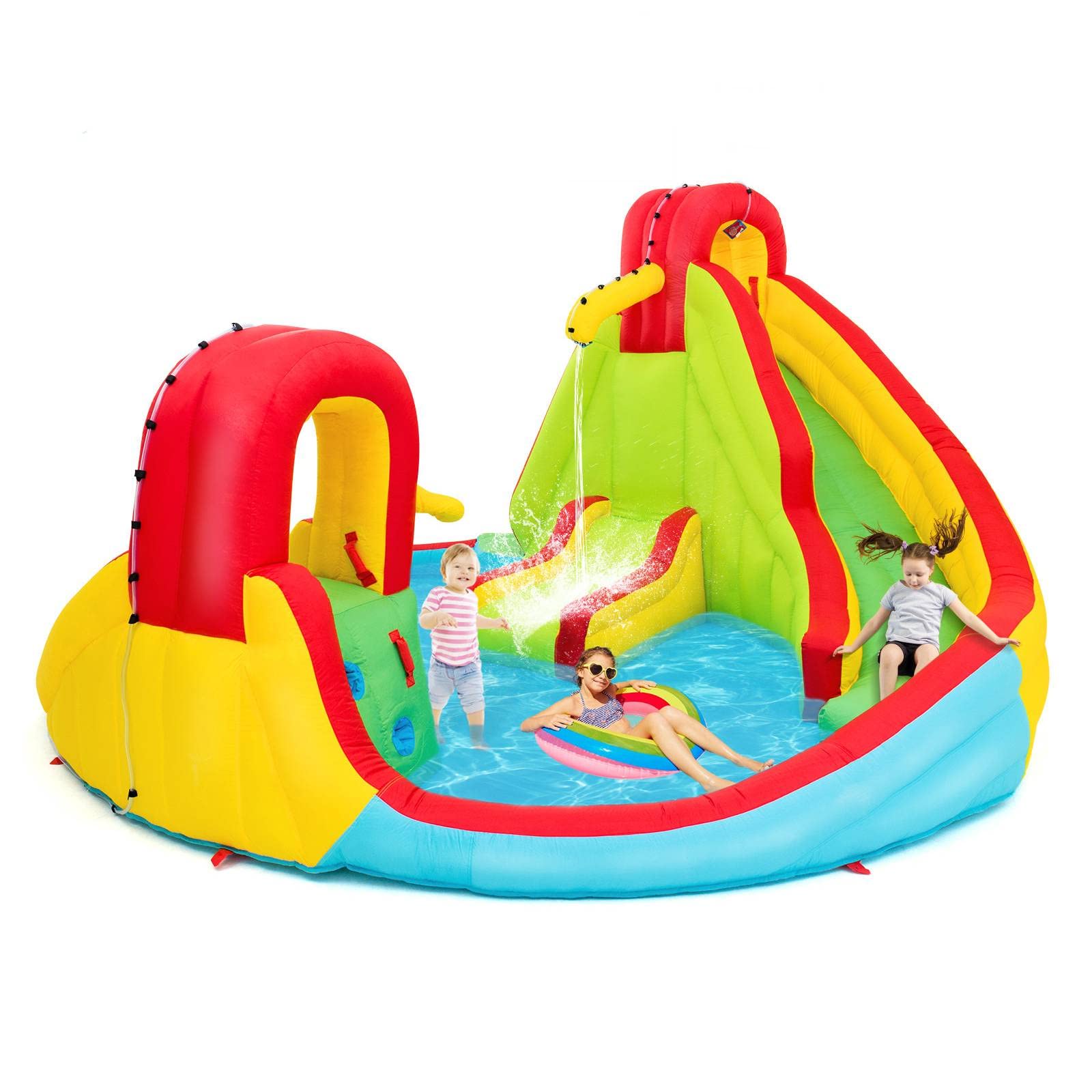 Buy GYMAX Kids Bouncy Castle Inflatable Double Slides Water Park With