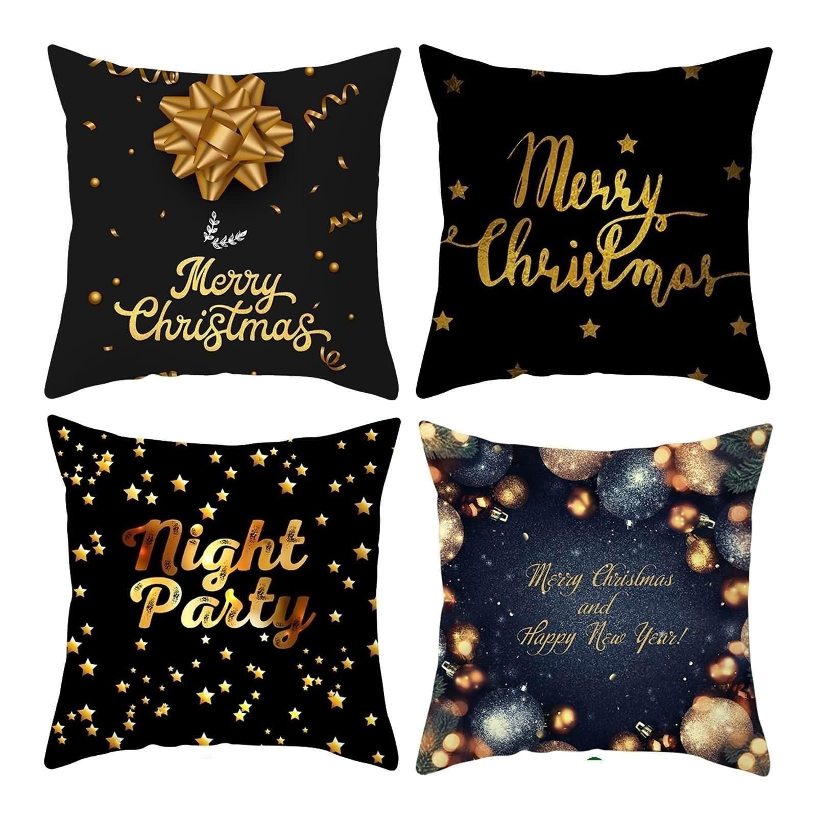 Housses de coussin noir et doré 50x50 cm lot de 4 taies décoratives canapé