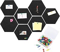 Vista 8 de Ctosree 12 tableros de anuncios de fieltro de 5.9 x 7 pulgadas, tableros de fieltro hexagonal, tira de corcho autoadhesiva con 50 pasadores