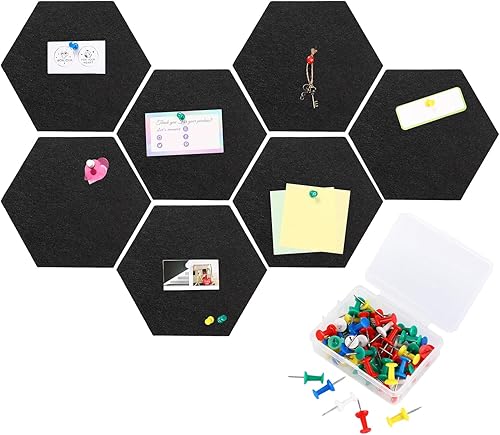 Miniatura 8 de Ctosree 12 tableros de anuncios de fieltro de 5.9 x 7 pulgadas, tableros de fieltro hexagonal, tira de corcho autoadhesiva con 50 pasadores para