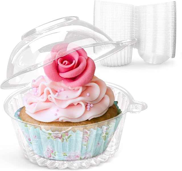 Trintion 100Pcs Individual Cupcake Container 4.5 Inch Cupcake Boxes Single for Home Baking Clear Plastic Cupcake Holder with Lids for Party Wedding Birthday Baby Shower Holiday Picnic