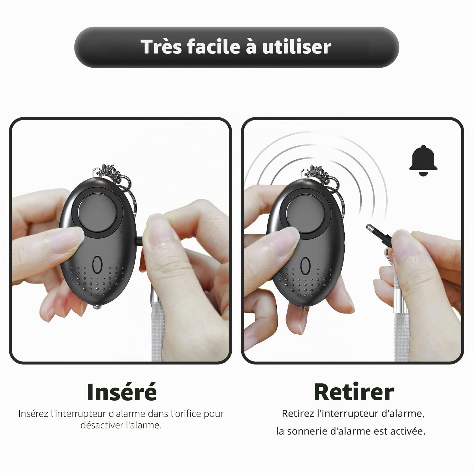 Alarme Personnelle, Anti Agression Porte-Clés - 150dB Alarme de Poche de Sécurité d'urgence avec Lumière LED - Avertisseur de Prévention pour Les Femmes et Enfants (3pcs)