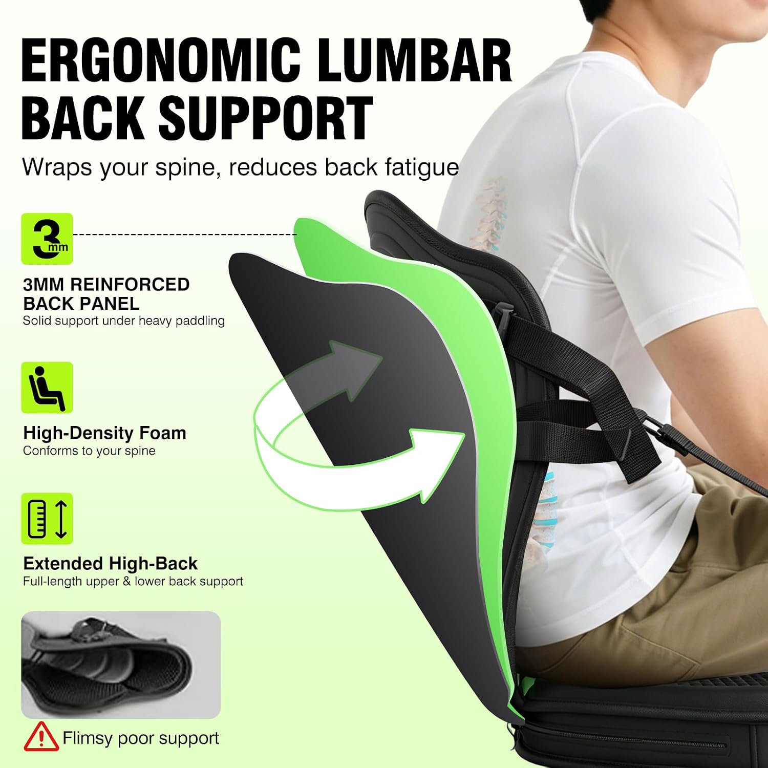 Universal Kayak Seat with 2.75" Extra Thick Cushion, Ergonomic Back Support | 264lbs capacity, upgrade, kayak replacement seat, storage bag, heavy-duty, comfortable, sit-on-top kayak, canoe, SUP, gift