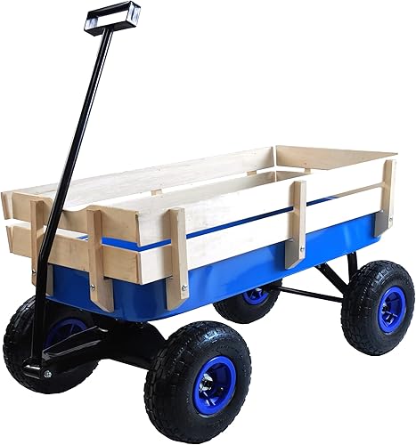 Sanch Ancha Carro de carga de madera de acero resistente con neumáticos de aire todo terreno de 10 pulgadas, capacidad de transporte de hasta 176