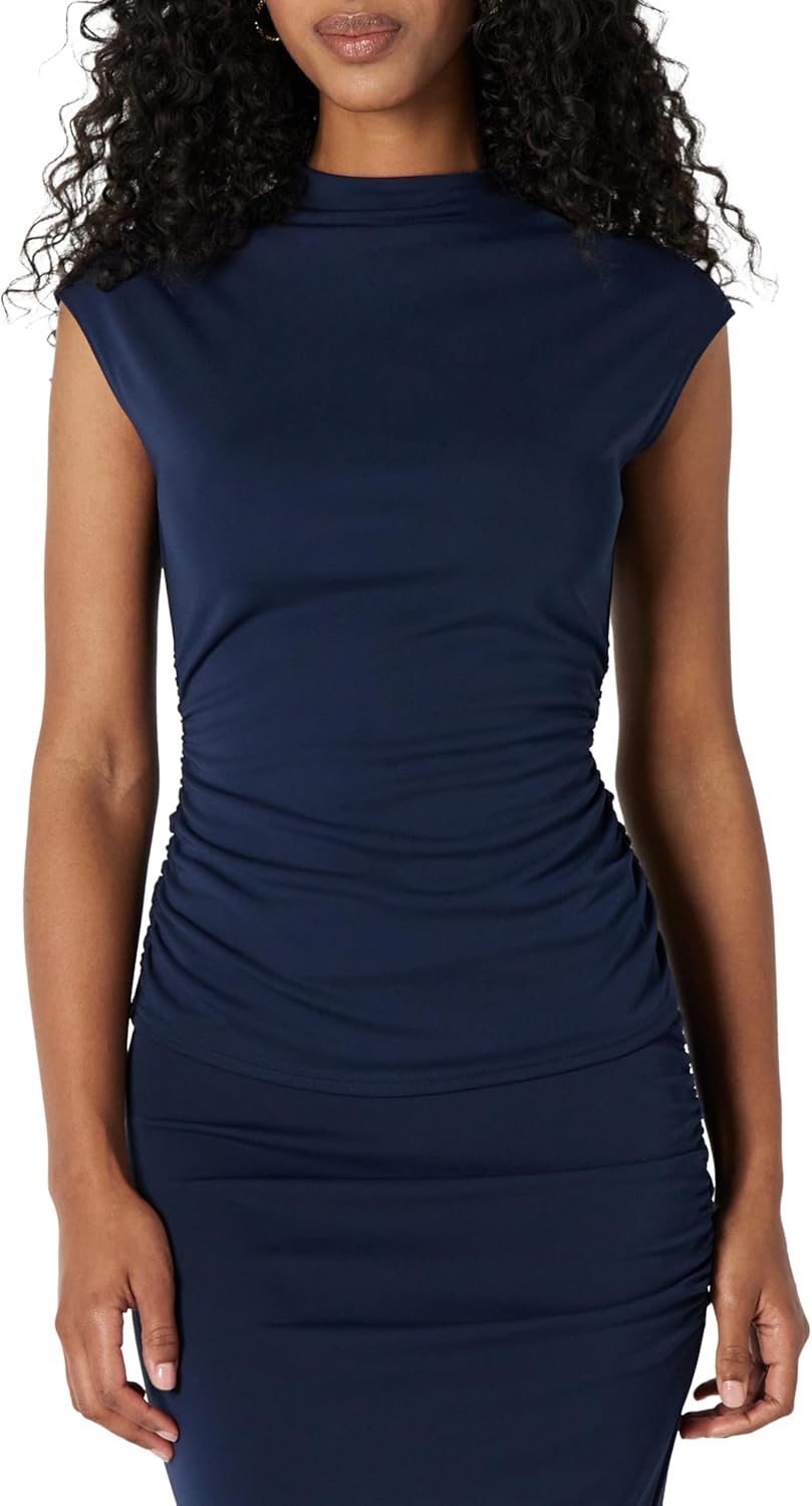 Amazon Essentials Womens Slim-Fit Extended-Sleeve Ruched Matte Jersey Top (Skirt Sold Separately)