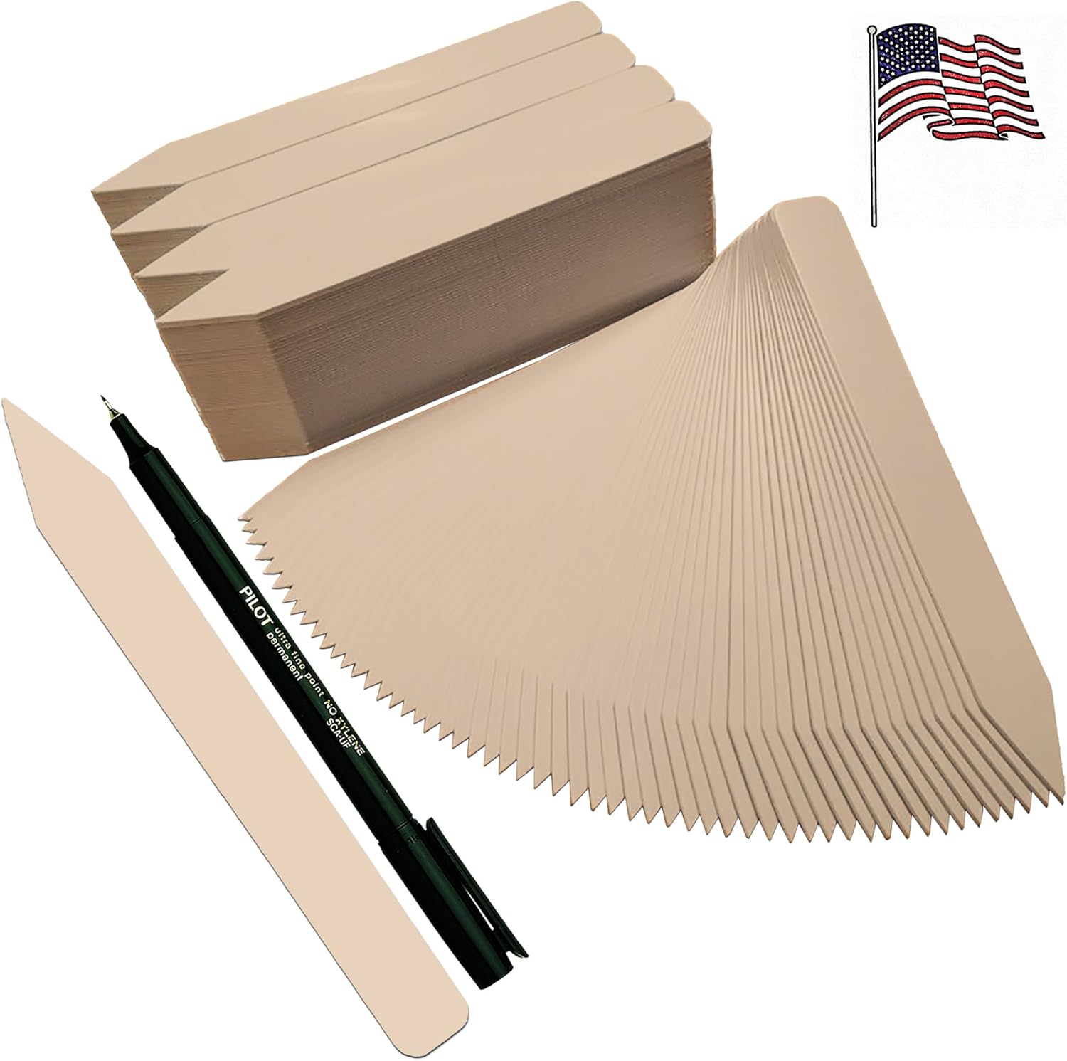 6" x 5/8" TAN Premium Pot Stakes with Marker - 1,000 Pcs - Plastic Plant Tags and Labels - Nursery Garden Tree Labels Waterproof Writeable | Made in The USA |
