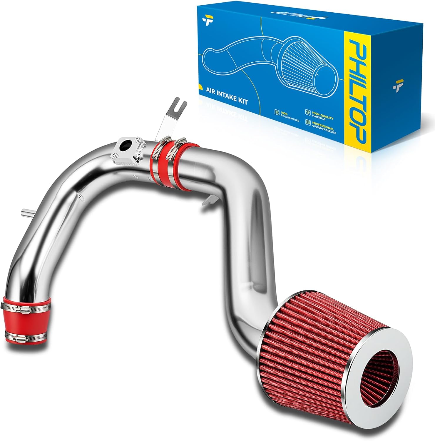 PHILTOP 3" Cold Air Intake Kit System Compatible with Honda Accord 2008 2009 2010 2011 2012 2.4L L4, High Performance, Red