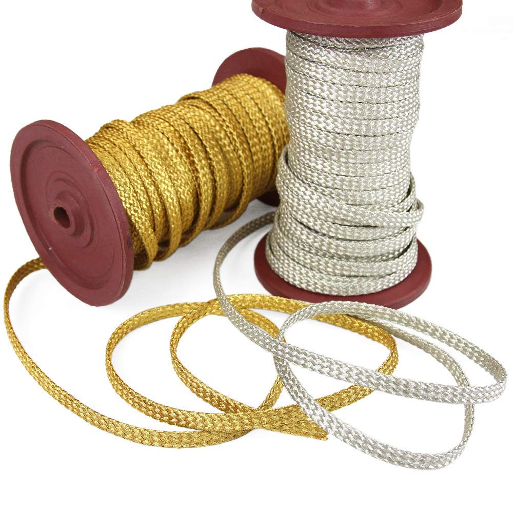 5 Yards of LULLY Plaited Metallic Flat Cord (for Loops and Curves), Yellow Gold