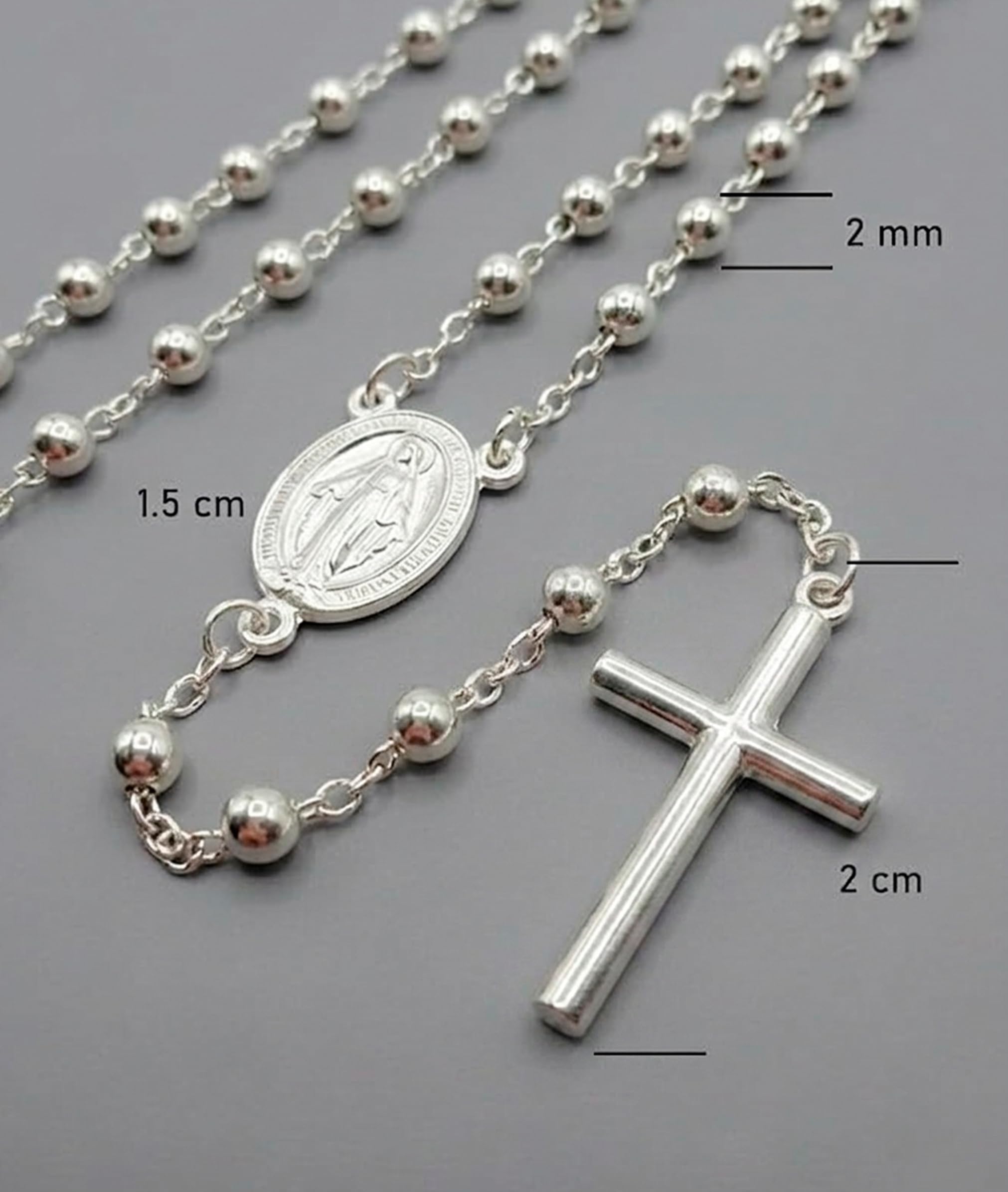 Only faith Prawdziwy srebrny różaniec 925 z medalem y i krzyża 60 cm religijny naszyjnik Katolicka biżuteria z koralikami