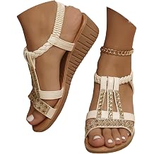 Womens Sandals Wide Fit Comfortable Slip on Wedge Shoes Casual Open Toe Orthopedic Slide Lightweight Summer Cushion Plantar Fasciitis Ankle Strap Sandal Fashion Slingback Walking Slides