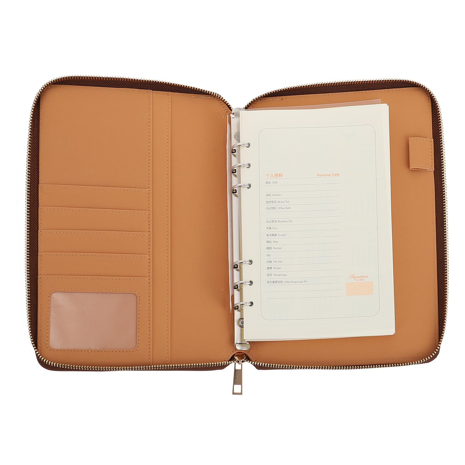 SECFOU Bloc de Notas de Hojas Sueltas A5 con Bolsa de Cremallera, Cuaderno Empresarial Marrón para Oficina, Bloc de Notas de Escritura Multifunción y Planificación Diaria Portátil