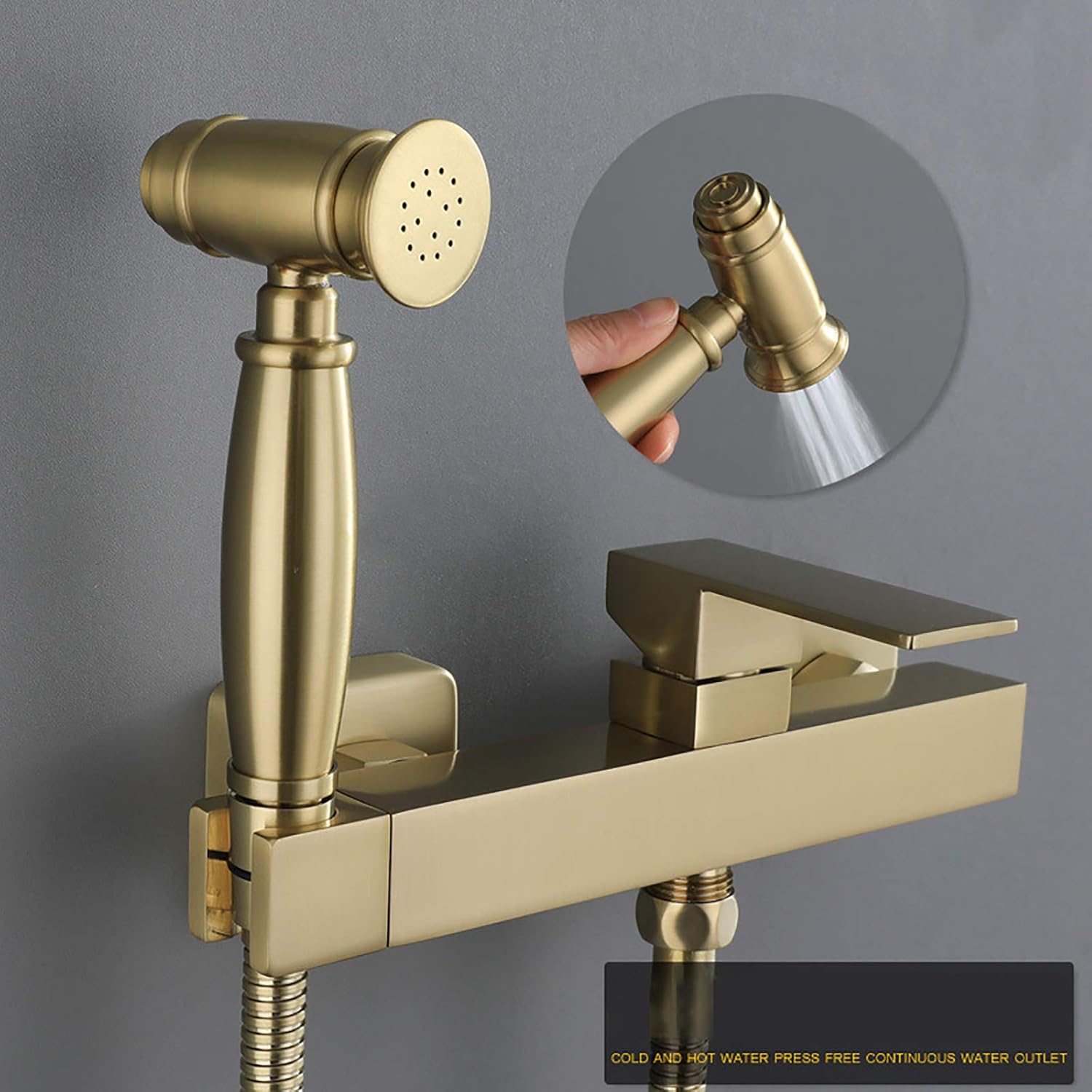 Brushed Gold Handheld Bidet Sprayer for Toilet, Brass Wall Mounted Bathroom Cloth Diaper Sprayer Set with Cold and Hot Water, Toilet Bidet Sprayer Kit for Personal Hygien