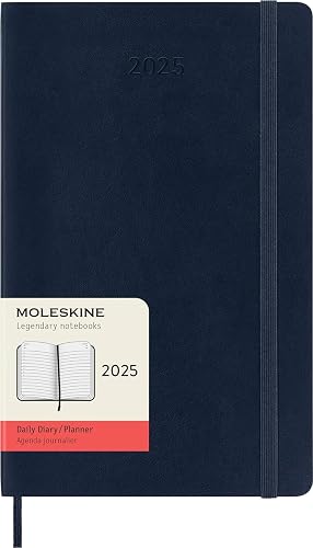 Moleskine Daily Planner, 12-Month Daily Agenda 2025, Soft Cover and Elastic Closure, SapphireBlue Color, LargeFormat 13x21 cm