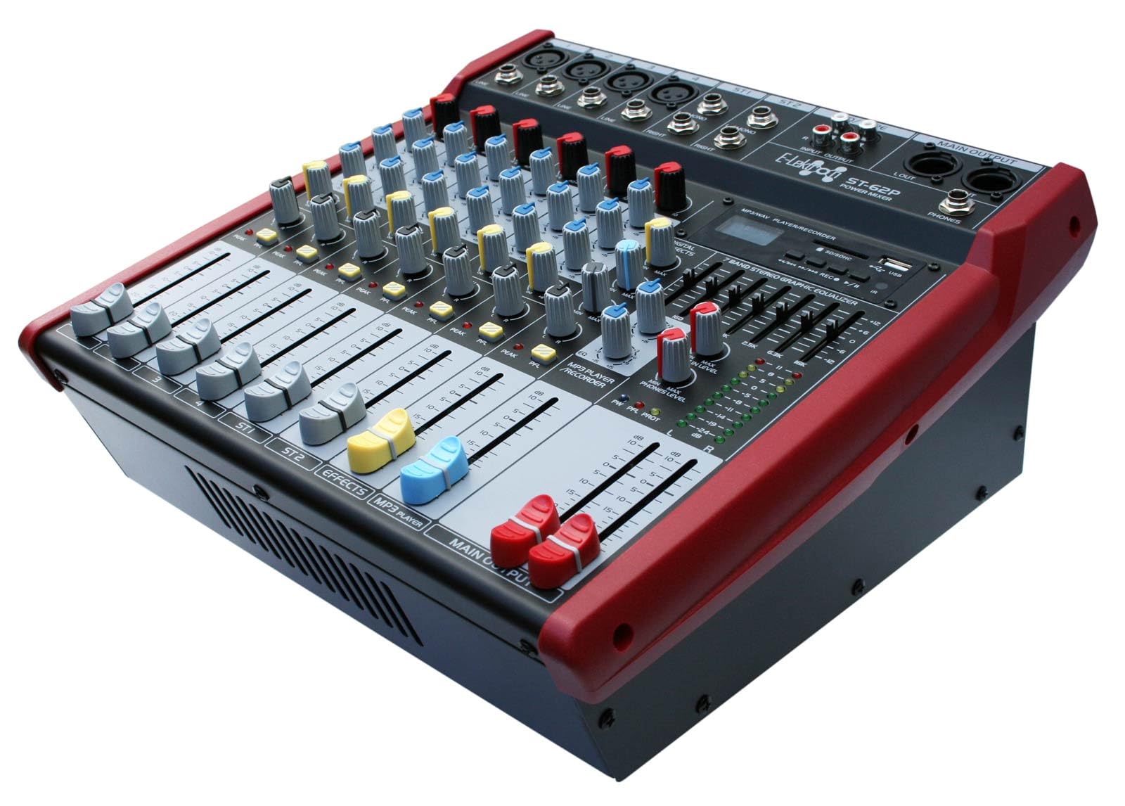 E-Lektron Live Power-Mixer 6-Kanal + Stereo - USB MP3 Bluetooth Mischpult integrierte Endstufe (ST-62P)