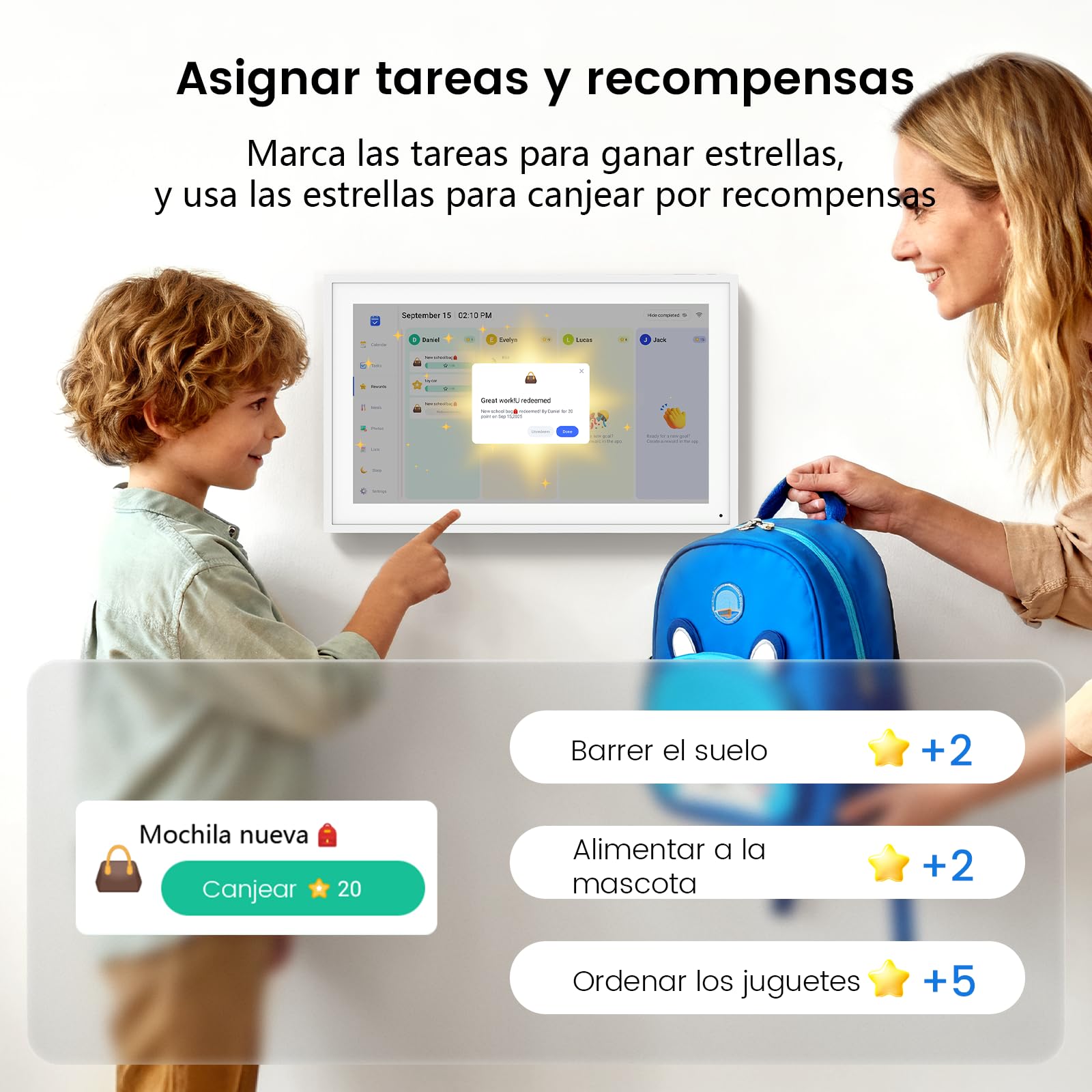 Planificador familiar digital de 15,6 pulgadas, pantalla táctil Full HD, con calendario de pared, marco de fotos (1920 x 1080), reloj, planificador, planificador de comidas para familia y personas