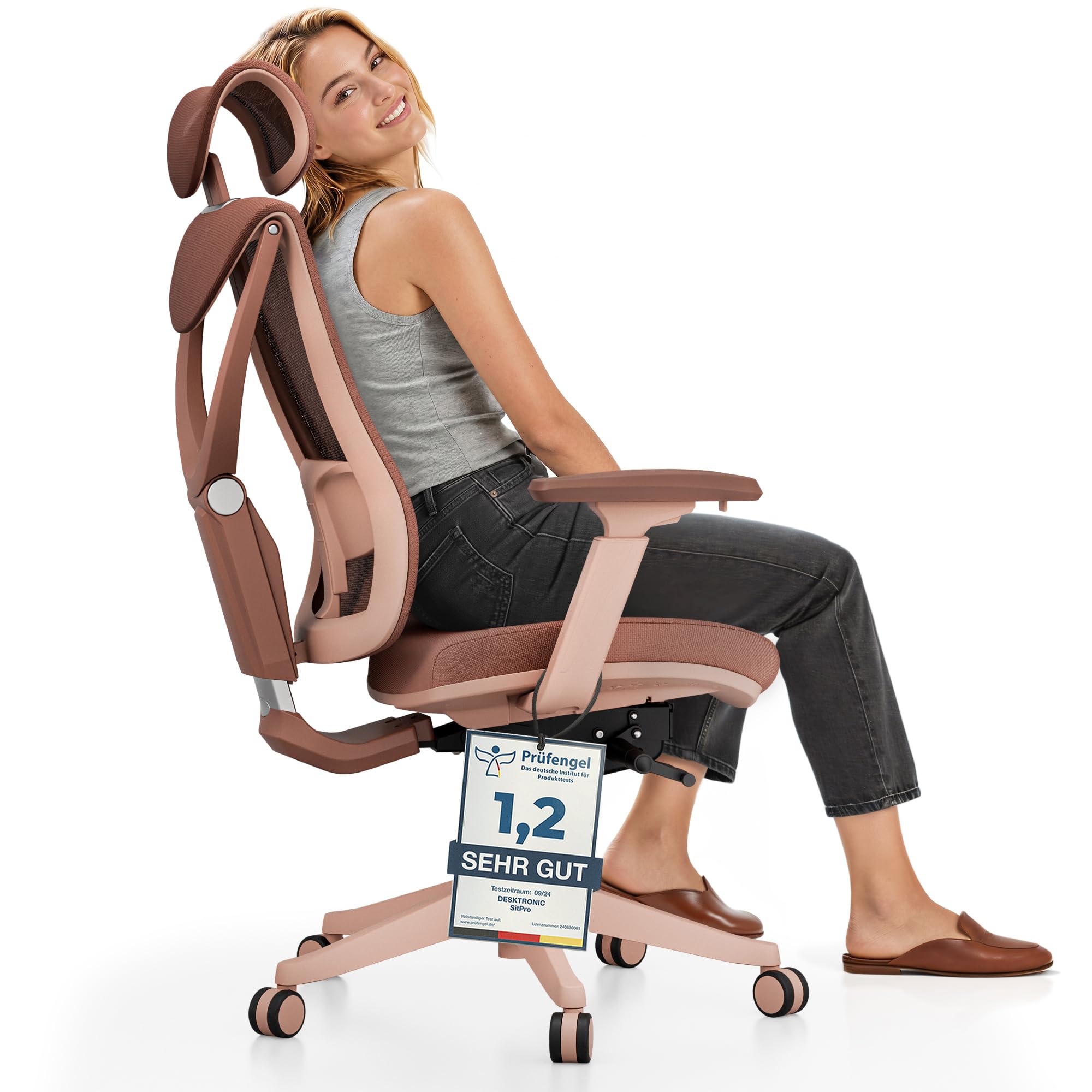 Desktronic Verstellbarer ergonomischer Bürostuhl | Schreibtischstuhl mit Lendenwirbelstütze - rückenfreundlich- Computerstuhl höhenverstellbar & rückenschonend - breites Polster SitPro (Rosa)