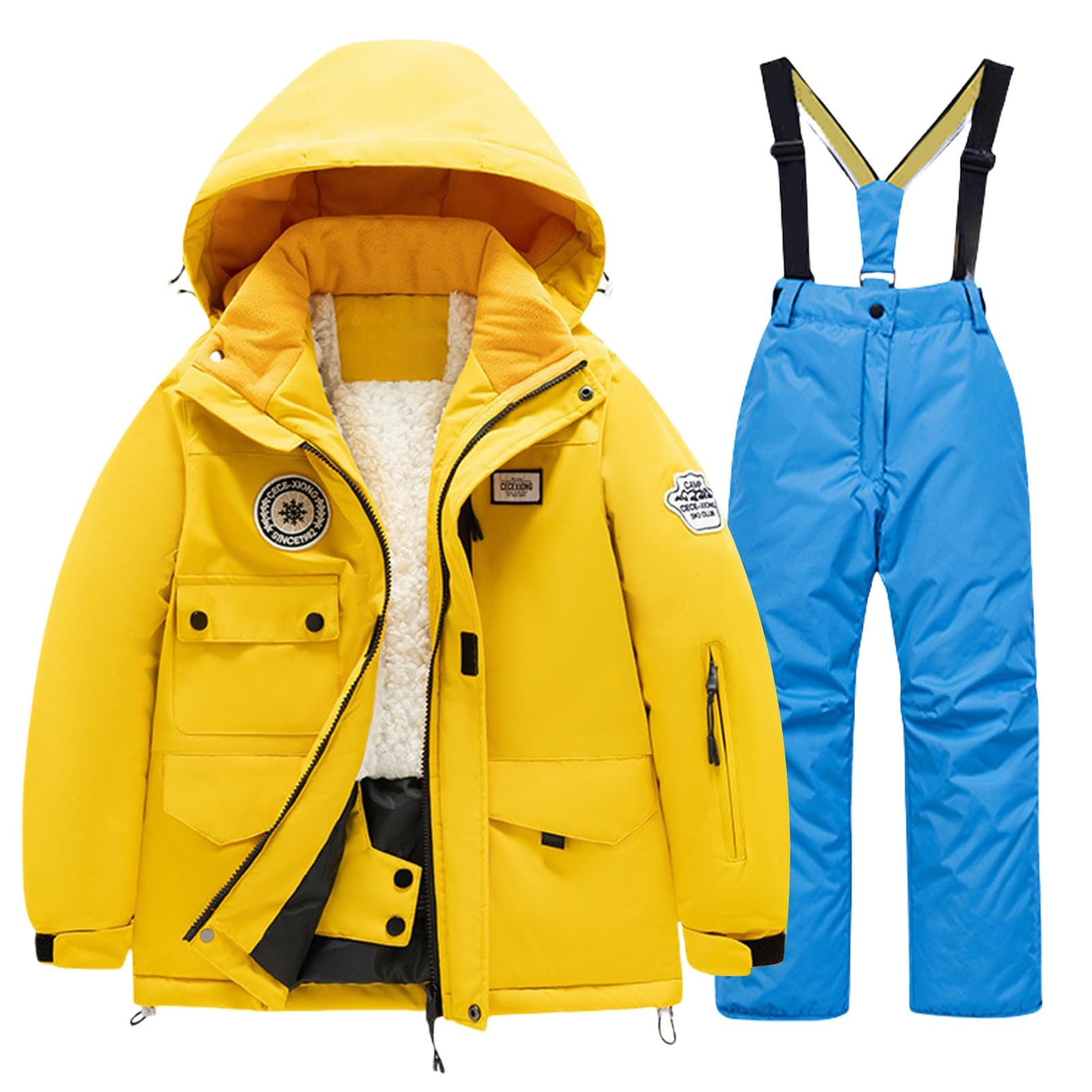 Kids Girls Boys Two Piece Snowsuit Children's Hoodie Down Coat Ski Jacket & Bib Pants Winter Ski (Sky Blue, 9-10 Years)