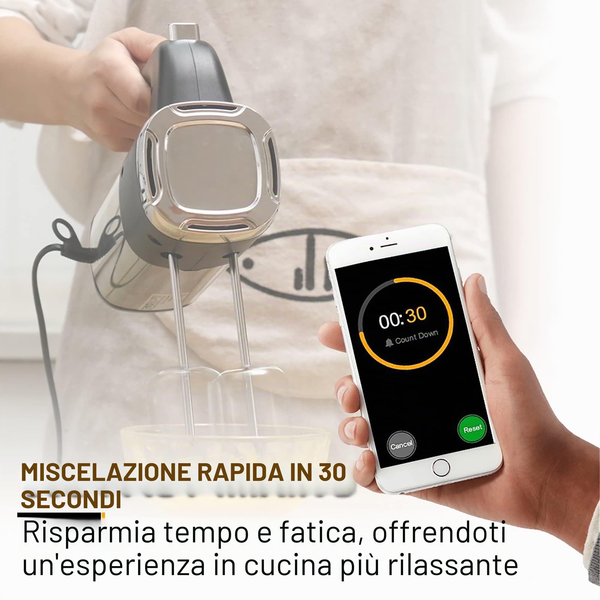 Sonifer Frullatore a mano in acciaio inox, 500 W, miscelatore elettrico, 5 livelli più turbo, design pulsante di espulsione, lavabile in lavastoviglie, 2 ganci, 2 fruste, 1 base