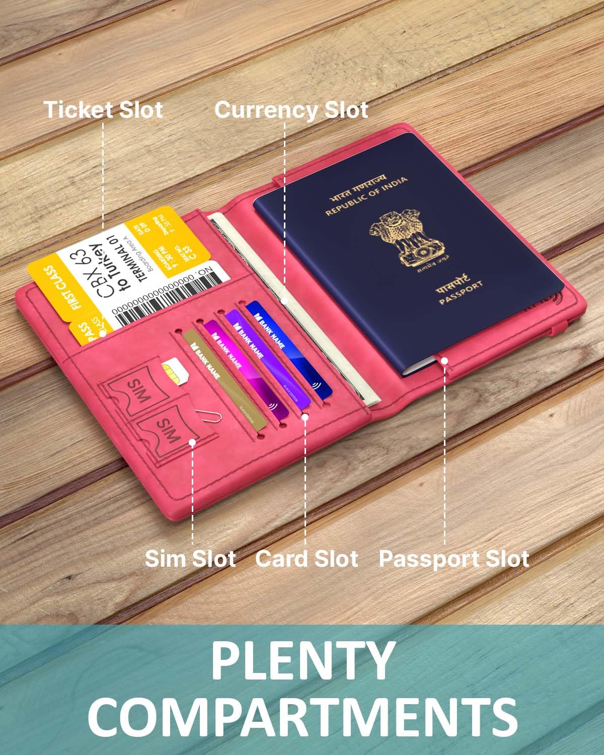 FEDUS Custodia per passaporto di alta qualità per uomini e donne, con carte di credito/debito, carta d'identità, biglietti, valuta, scomparti per carte d'imbarco, protezione RFID, organizer per