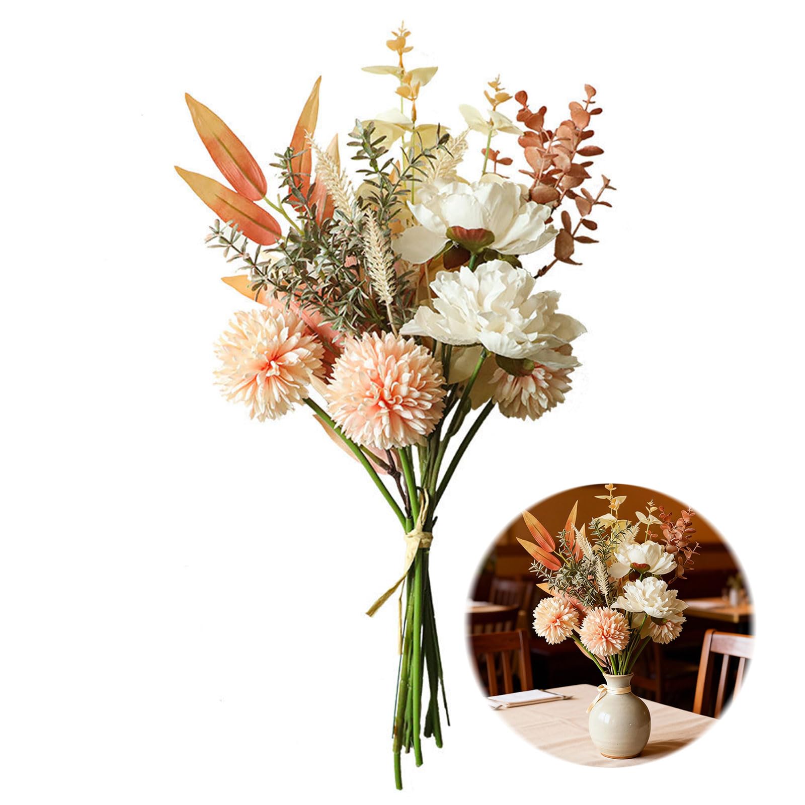 DOMIJOY Kunstblumen wie echt,Hortensien Pfingstrosen Blumenstrauß Künstlich zum Muttertag, Frühling Dekoration Champagner Farbe für Zuhause Hochzeit Tischdekoration Gemütlichkeit