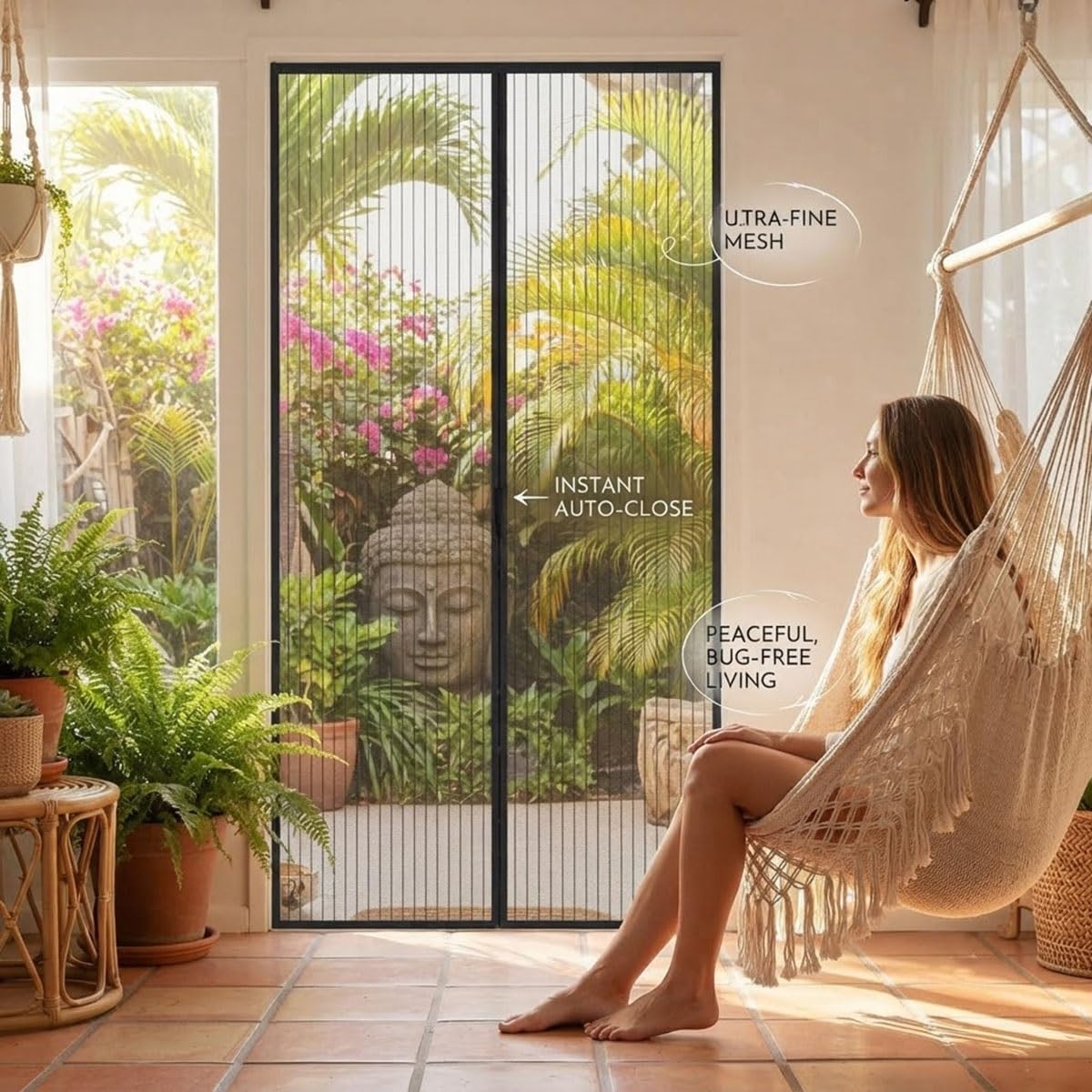 Rideau Magnétique de Porte Moustiquaire Anti-Insecte Voilage Protection | Maille Fine Fermeture Aimantée Sans Perçage Installation Facile Entrée Balcon Chambre Idéal Animaux(Noir,W145xH260cm)