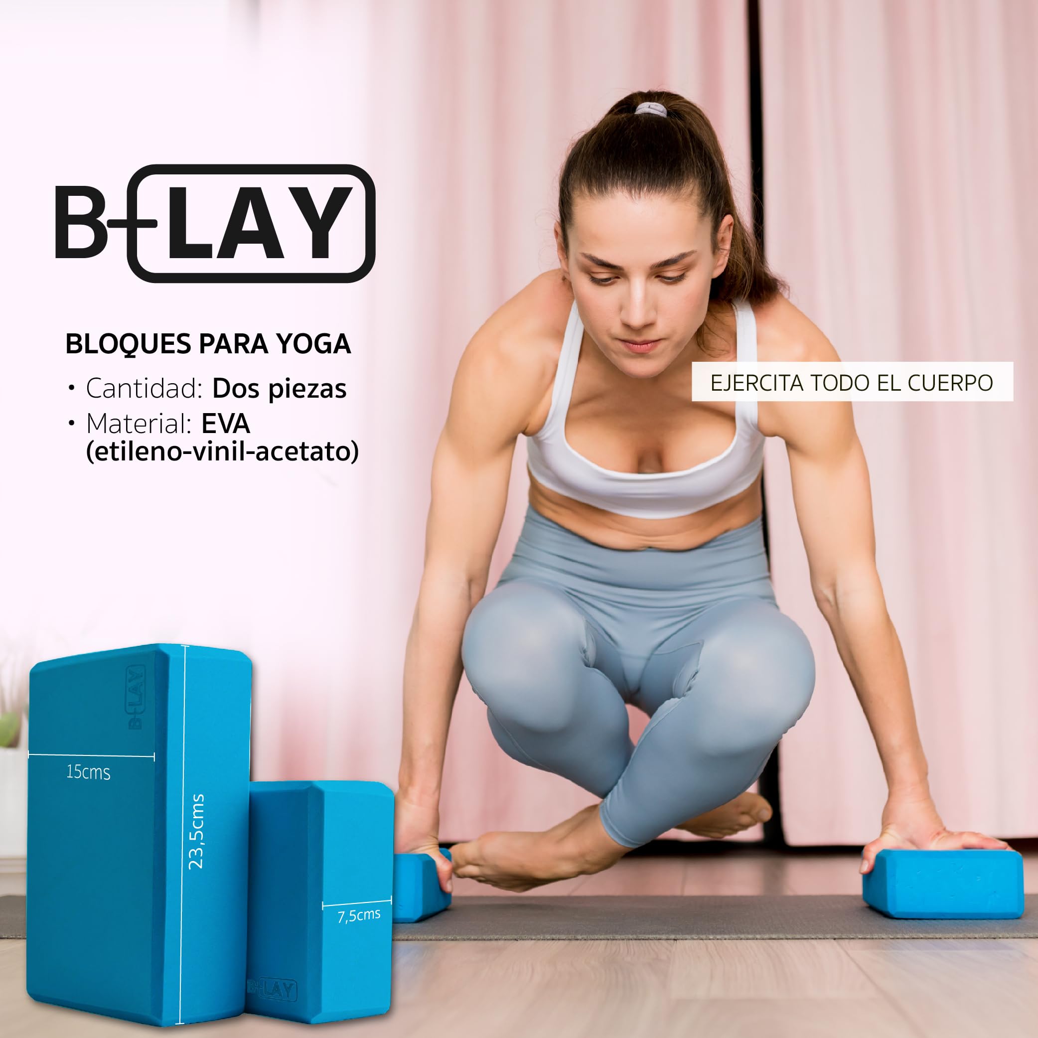 Bloques de Yoga (2 Ud) de Espuma EVA Alta Densidad - Paquete Doble para Pilates, Meditación, Fitness - Accesorios para Principiantes y Usuarios Avanzados (Rosa)