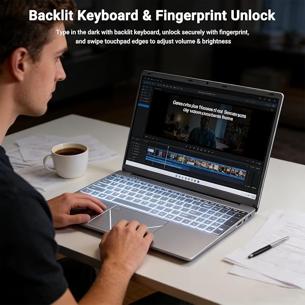 15.6 Inch Core i3 Notebook, Win 11 Business 8GB RAM 256GB SSD, Dual USB 3.0, Keyboard with Fingerprint Reader/Backlit - 5