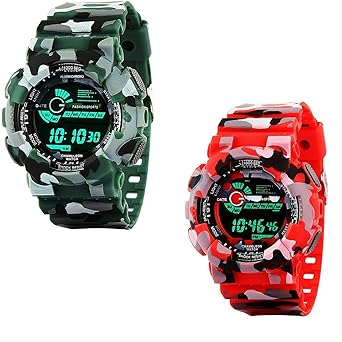 Emartos Digital Mens & Boys Watch (Multicolored Dial Multi Colored Strap) (Pack of 2)