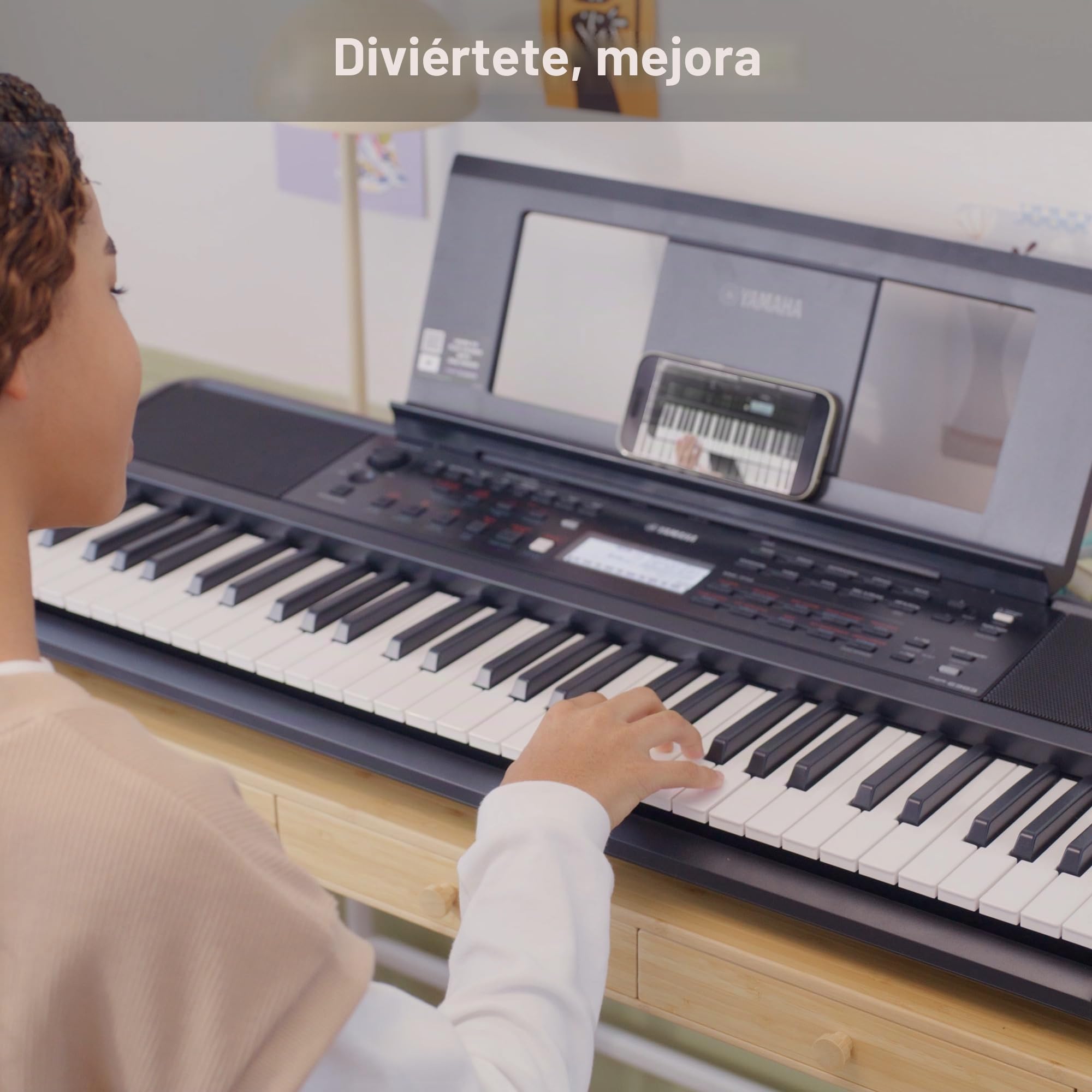 Yamaha PSR-E383 Teclado portátil para principiantes, 650 voces de instrumentos auténticos y teclas sensibles al tacto con polifonía de 48 notas, incluye 2 lecciones en línea con un profesor de escuela