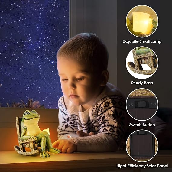 FOXMIS Miniature Frog Garden Statue Mom Dad Gifts Home Decorations Fairy Garden Accessories Outdoor Lights Solar Garden Frog Decor Art Housewarming Gift for Patio,Yard,Lawn Ornament,3.89x2.36x3.93