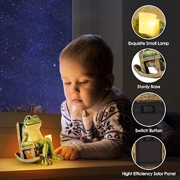 FOXMIS Miniature Frog Garden Statue Mom Dad Gifts Home Decorations Fairy Garden Accessories Outdoor Lights Solar Garden Frog Decor Art Housewarming Gift for Patio,Yard,Lawn Ornament,3.89x2.36x3.93