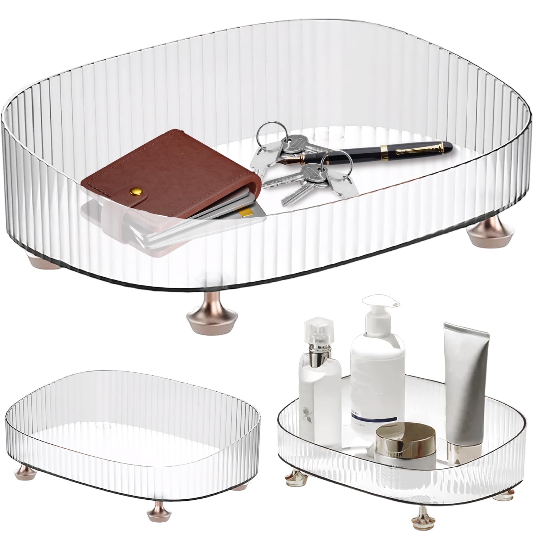 Perfume Tray 11 x 7 x 3" Transparent Bathroom Tray Countertop Jewelry Decorative Makeup for Dresser Makeup Organizer for Candle, Cosmetics and Jewelry ;1
