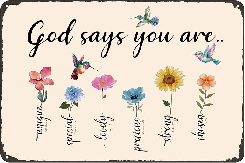FunnySign God Says You Are Amazing Garden Tin Sign 8x12 Inch | Vintage Christian Bible Verse Bird Flowers Home Patio Yard Decor for Gardening Gifts