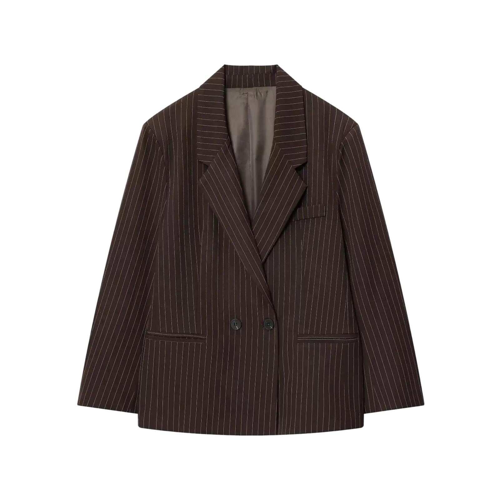 Womens Casual Striped Blazer Double Breasted Relaxed Fit Jacket