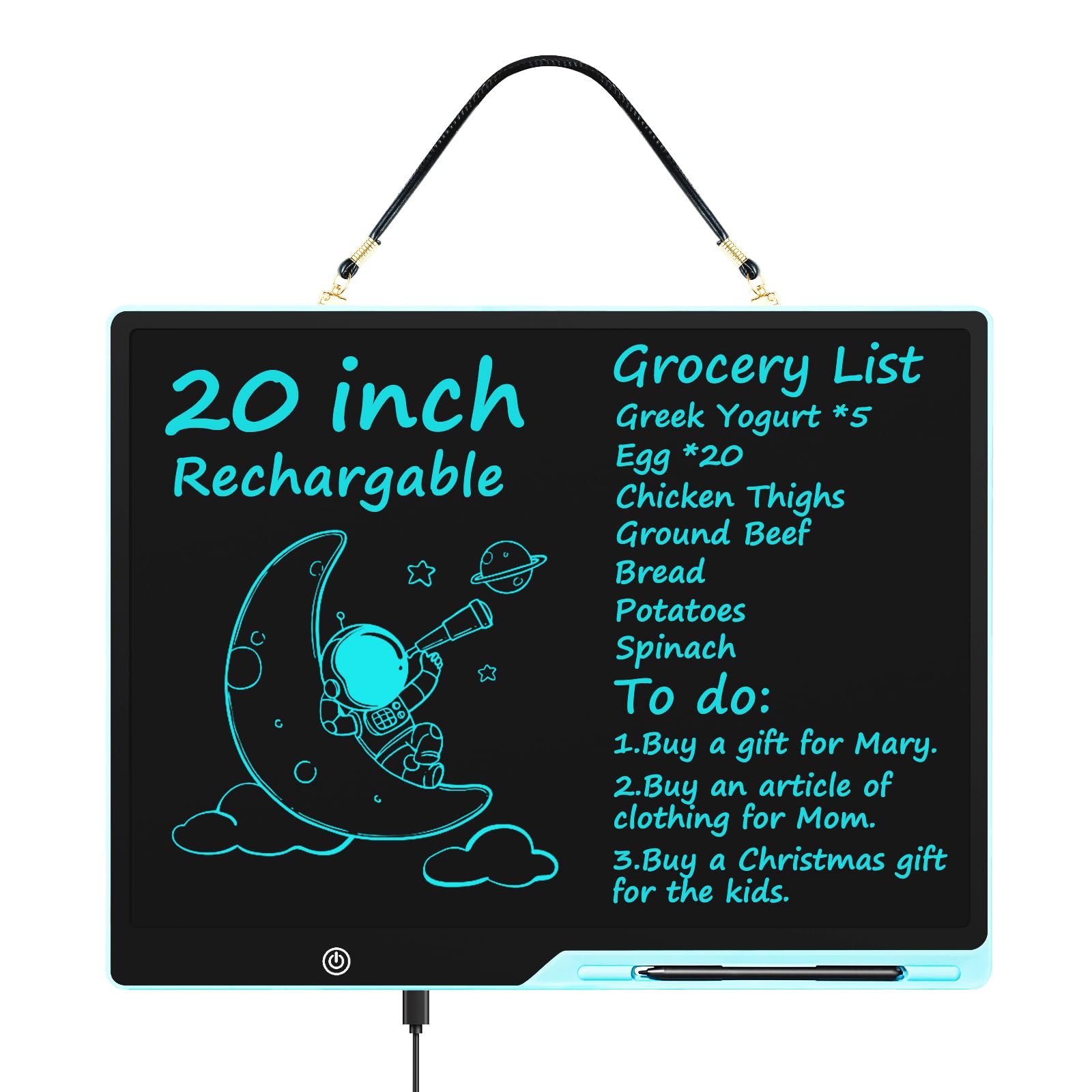 Rechargable 20 Inch LCD Writing Tablet, Reusable Drawing Board, Extra-Large Message Board, Doodle Board for Kids Boys Girls Ages 3-12 Years Old, Electronic Drawing Pad for Kids Birthday Gift (Blue)