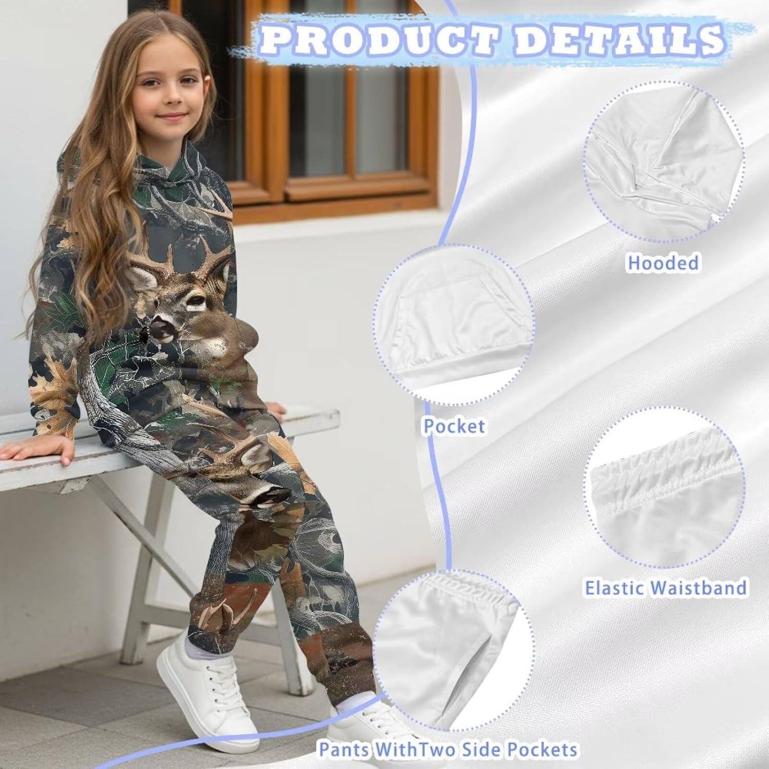 Pensura Girls Boys 2 Pack Sweatsuit Pullover Hoodies and Athletic Cargo Jogger Sweatpants Set